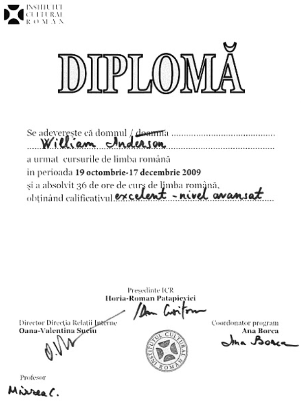 Romanian 'avansat' certificate